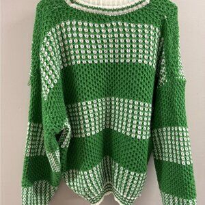 SHEIN Green and White Patterned Sweater
